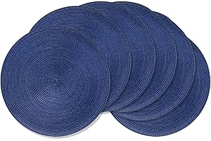 AHHFSMEI Round Braided Placemats 15 Inch Round Table Mats for Dining Tables Washable Woven Heat Resistant Place mats Set of 6 (True Blue)