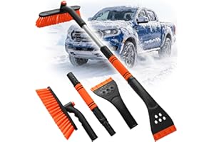 Upgrade 36" Extendable & Removable Snow Brush with Ice Scraper for Car Windshield, 360° Pivoting Brush Head, EVA Foam Grip fo