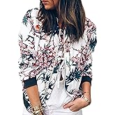 ECOWISH Women's Casual Floral Zip Up Bomber Jacket Coat Lightweight Short Camo No Lining Outwear Tops Windbreaker with Pocket