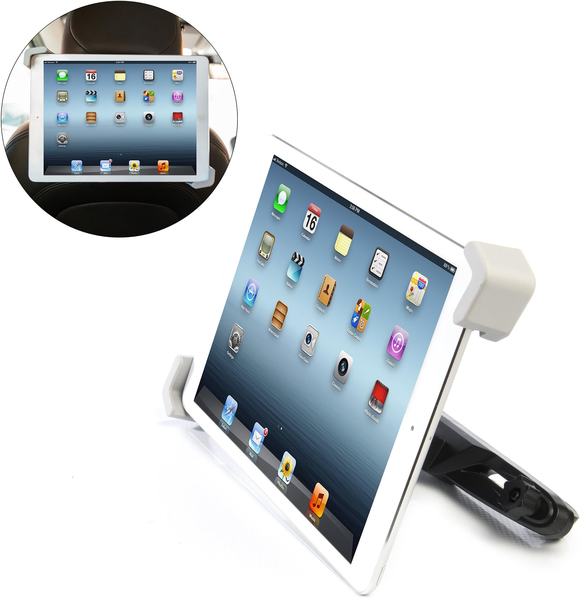 car headrest mount holder- ipad tablet holder for car rear backseat-universal adjustable 360° rotation for portable mini ipad 1 2 3 4 samsung 7, 9.5, 9.7,10.5 inch tablet- kids travel player bracket