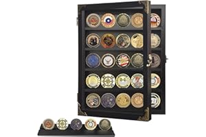 hismocal Military Challenge Coin Display Case, Lockable Wood Cabinet Rack Holder Black Shadow Box, Wall Memory Boxes with Removable Shelves for Casino Poker Chips Collectibles 11''x14'' (Style-2)