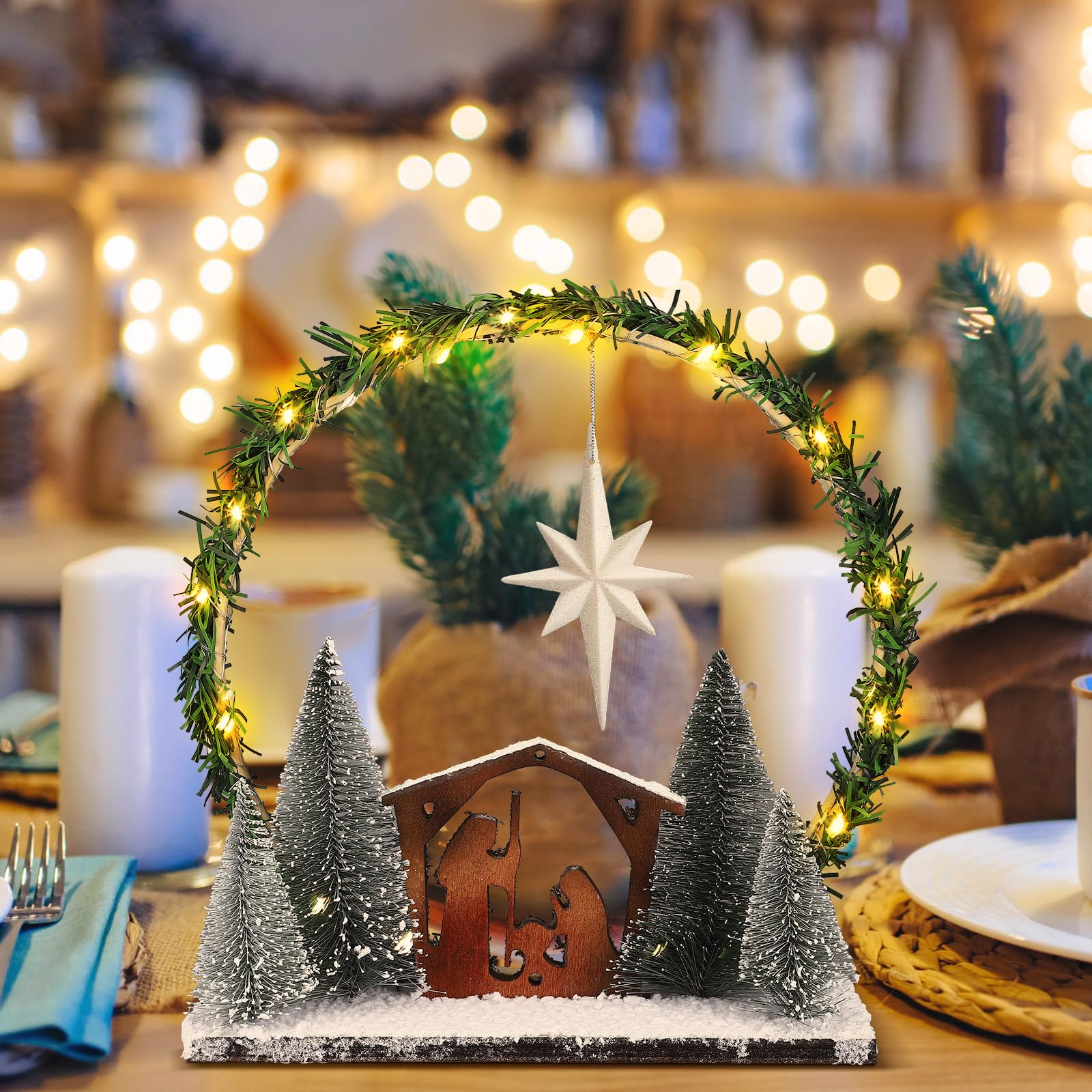 Cinnvoice Nativity Scene with Lights, Wooden LED Nativity Scene Indoor ...