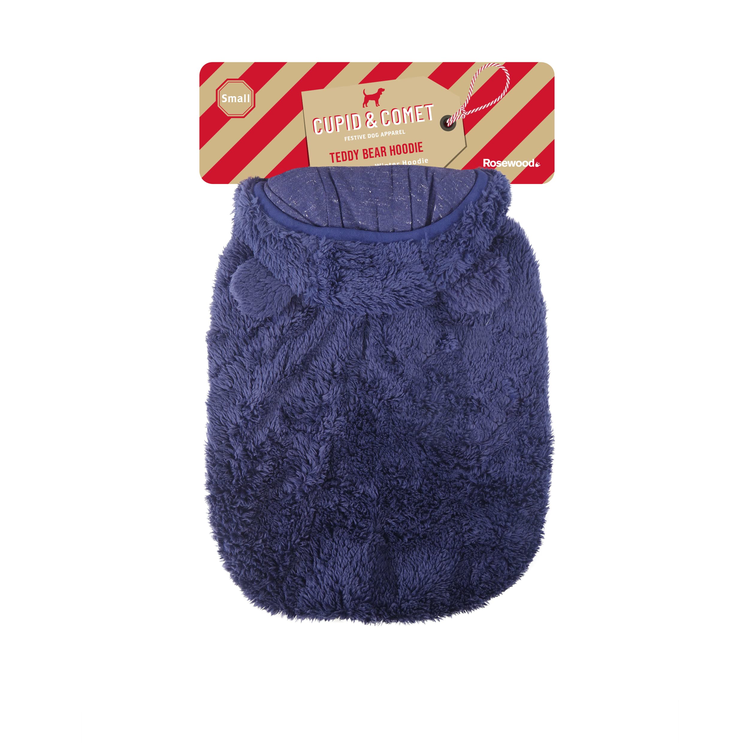 Rosewood Super Soft Small Teddy Bear Hoodie, Jumper for Dogs and Cats, Navy Blue, 54cm