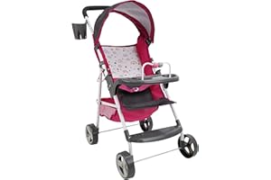 509 Doll Travel Stroller in Rainbow Fun Print - Easy Fold Baby Doll Stroller with Cup Holder, Retractable Canopy, Front Tray 