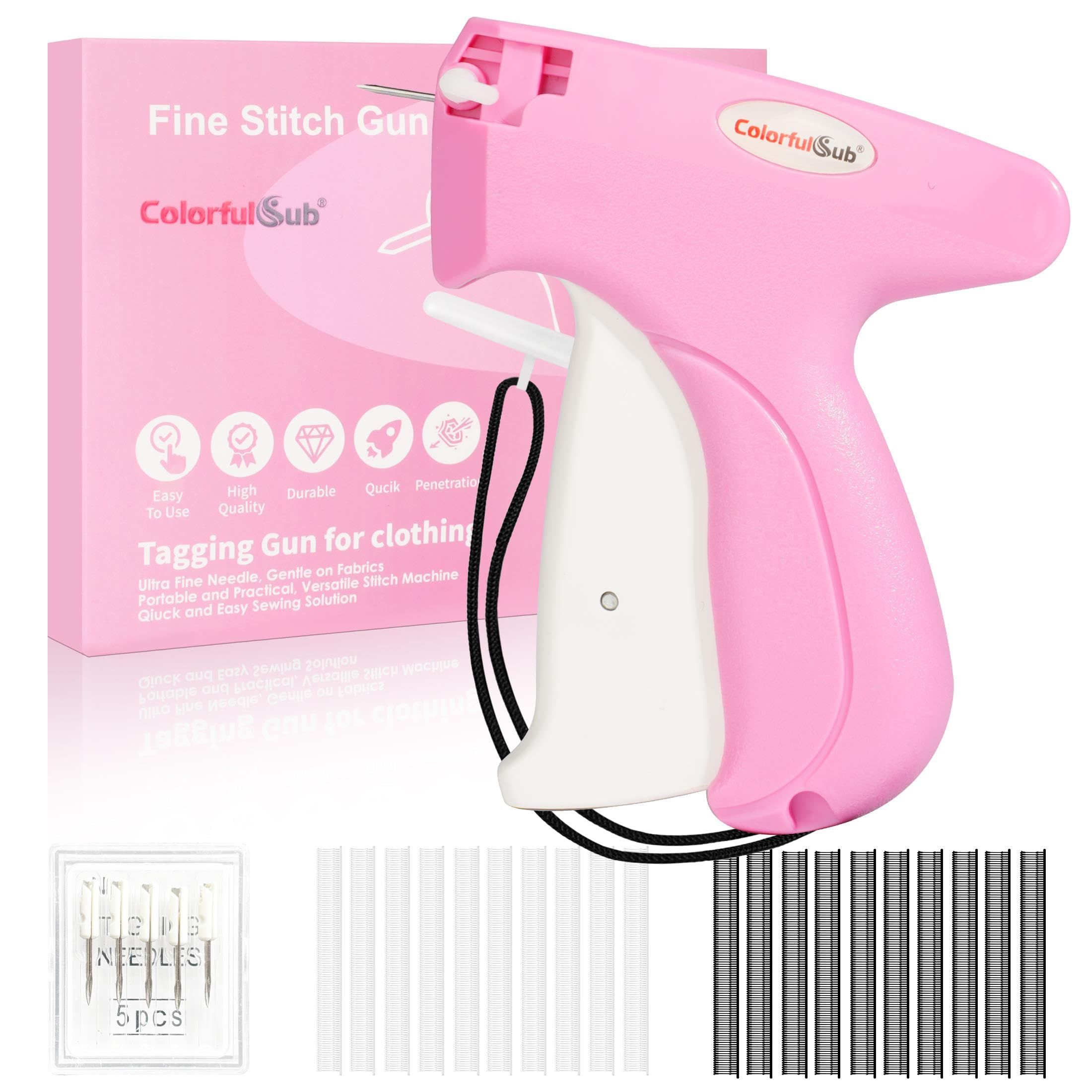 Photo 1 of ColorfulSub Stitch Gun for Clothes Sewing, Handheld stitchy Quick Clothing Fixer, Sticky Gun for Clothes Quick Stitch Sewing Gun kit Includes 6 Needles and 2000 Fasteners (Pink)
