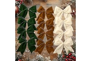 12 Pcs Velvet Bows for Christmas Tree, 6 Inch Rustic Vintage Velvet Christmas Ribbon Bows Holiday Ornaments with Twist Ties f