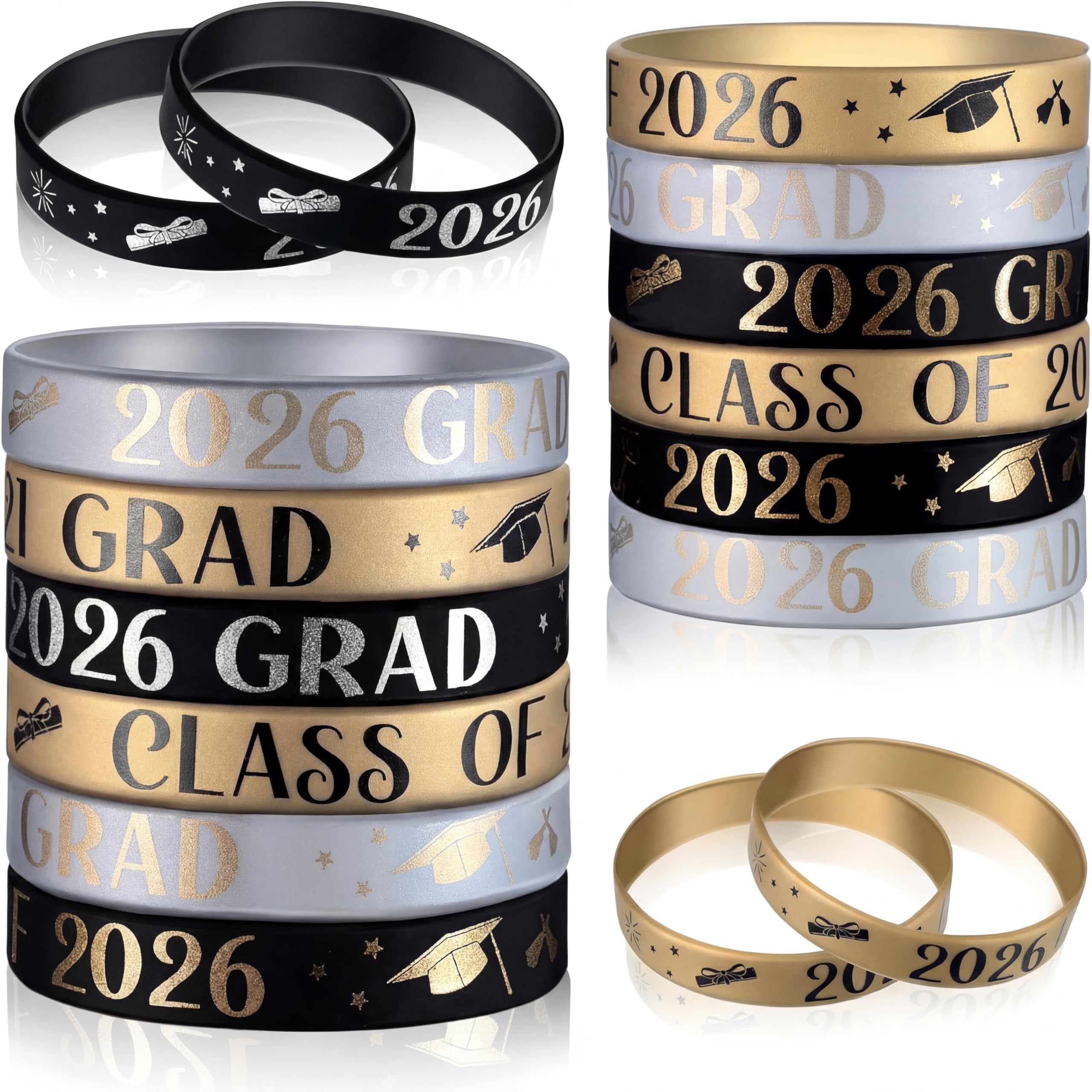 Skylety 24 Pieces Class of 2025 Bracelet 2025 Grad Silicone Wristband Graduating Celebration Bracelet 2025 Graduation Wristband for Teachers Students Graduation Party Supplies