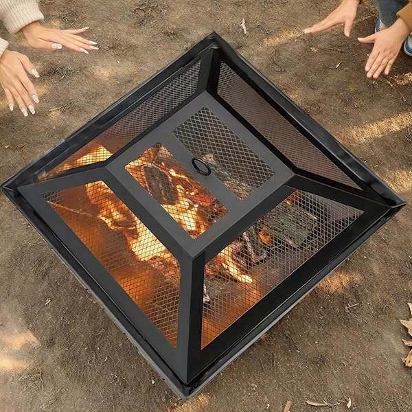 KINGBURN OUTDOOR FIRE PITS FOR OUTSIDE WOOD BURNING TABLE FIRE PIT WITH SPARK SCREEN COVER, FIRE BOWLS BACKYARD FIRE PIT WITH FIRE POKER FOR CAMPING BEACH (BLACK, 18.5 INCH)