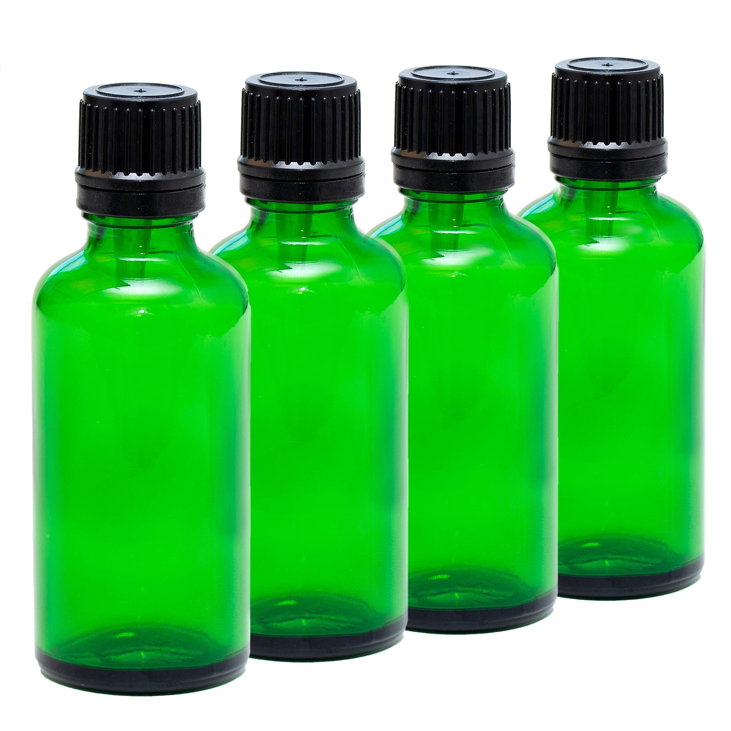 Aura 50ml GREEN Glass Bottles with Black T/E Caps & Droppers - PACK of 4