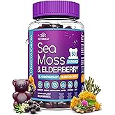 NUTRAWAY LABS Sea Moss Gummies with Elderberry, Vitamin C & Zinc - 102 Minerals from Irish Sea Moss, Bladderwrack & Burdock Root for Immune Support - Vegan Seamoss Supplement (Pack of 1)
