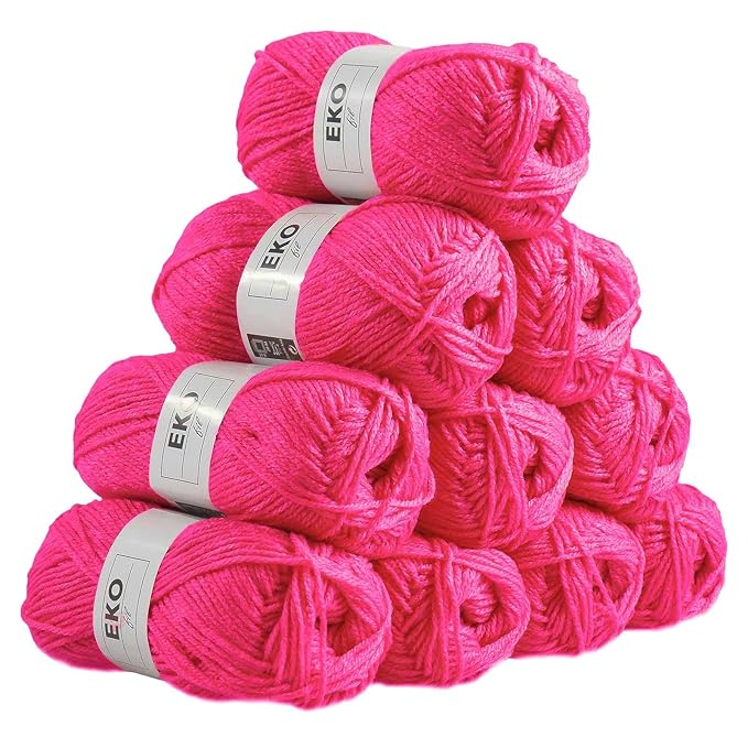 maDDma ® 10 x 50g Strickgarn EKO FIL Acrly-Wolle Strickwolle Schulstrickgarn Strickwolle, Farbe:009 pink