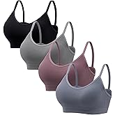 Angelhood Sports Cami Bras Pack for Women - Basic V-Neck Padded Seamless Bras with No Underwire