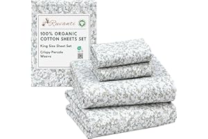 RUVANTI 100% Organic Cotton Sheets - King Size Sheet Set - 4 Piece Percale Weave Bedding, Crisp, Cooling & Breathable, Soft &