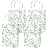 JarThenaAMCS 24Pcs Sage Green Floral Paper Gift Bag Vintage Flower Treat Bags with Handles Chinoiserie Candy Goodie Packaging Bags for Birthday Wedding Party Favors Supplies