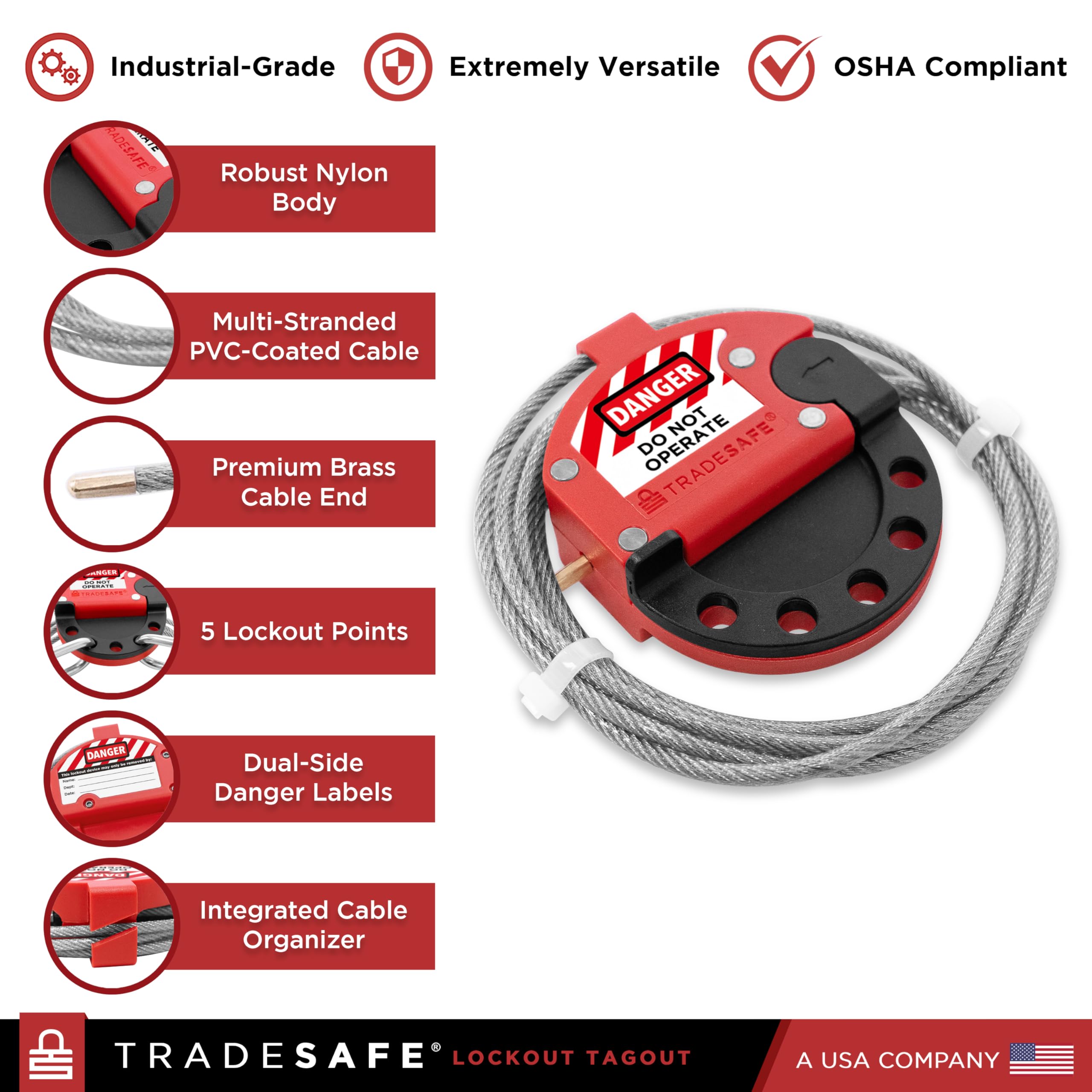 Mua TRADESAFE Lockout Tagout Cable Lock - 6ft Adjustable Cable Lockout ...