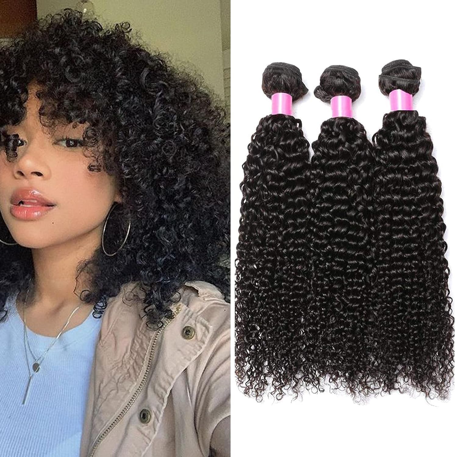 Curly Brazilian Weaves Human Hair - 28 Inches - Brazilian Hair Bundles - 50g/Bundle (150g Total)-Natural Virgin Human Hair Bundles