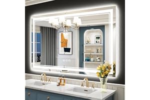 AWANDEE 55x36 LED Bathroom Mirror with Lights, Backlit + Front Lit, Anti-Fog Lighted Vanity Mirror for Bathroom Wall with 3 Colors, Stepless Dimmable, Memory, Shatter-Proof, Tempered Glass, ETL Listed