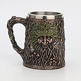 Veronese Design 5 3/4 Inch 0.5L Greenman Beer Stein Stainless Steel Tumbler Resin Sculpture Bronze Finish