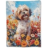 Ti Caldi Cute Shih Tzu Dog & Flowers Blanket - Soft Lightweight Cozy Flannel Throw Blanket for Adults Kids Women, Warm Fuzzy Blankets for Couch, Bed, Travel, Home Decor, Living Room 60×50 in