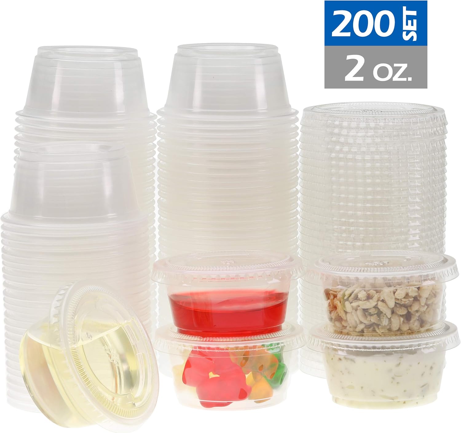 Freshware Plastic Portion Cups with Lids [2 Ounce, 200 Sets