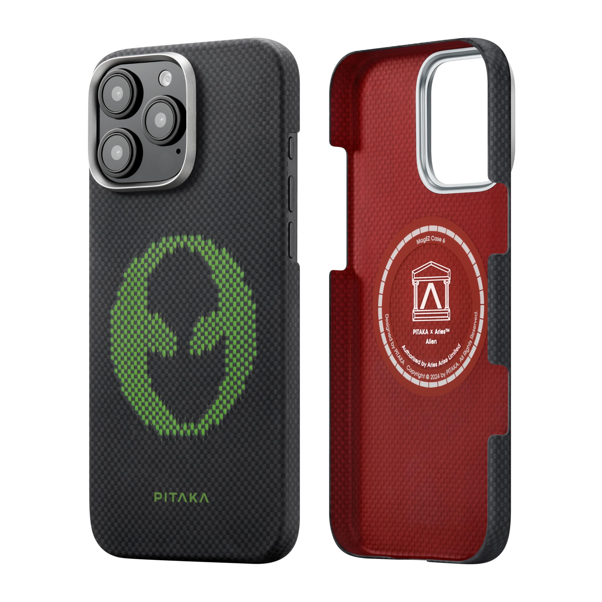 PITAKA iPhone 16 Pro Max Magnetic Case Glow in the Dark Light and Thin Phone Case Aramid Fibre Woven with Caseless feel Compatible with Magsafe [Luminous Tactile Woven Case] Alien