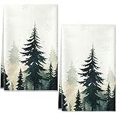 Labeol 2 Pack Christmas Kitchen Towels, Winter Green Xmas Tree Snowflakes Dish Towels Absorbent Drying Cloth Tea Housewarming Gifts, Novelty Home Decor for Kitchen Bathroom (18 x 26 Inch)