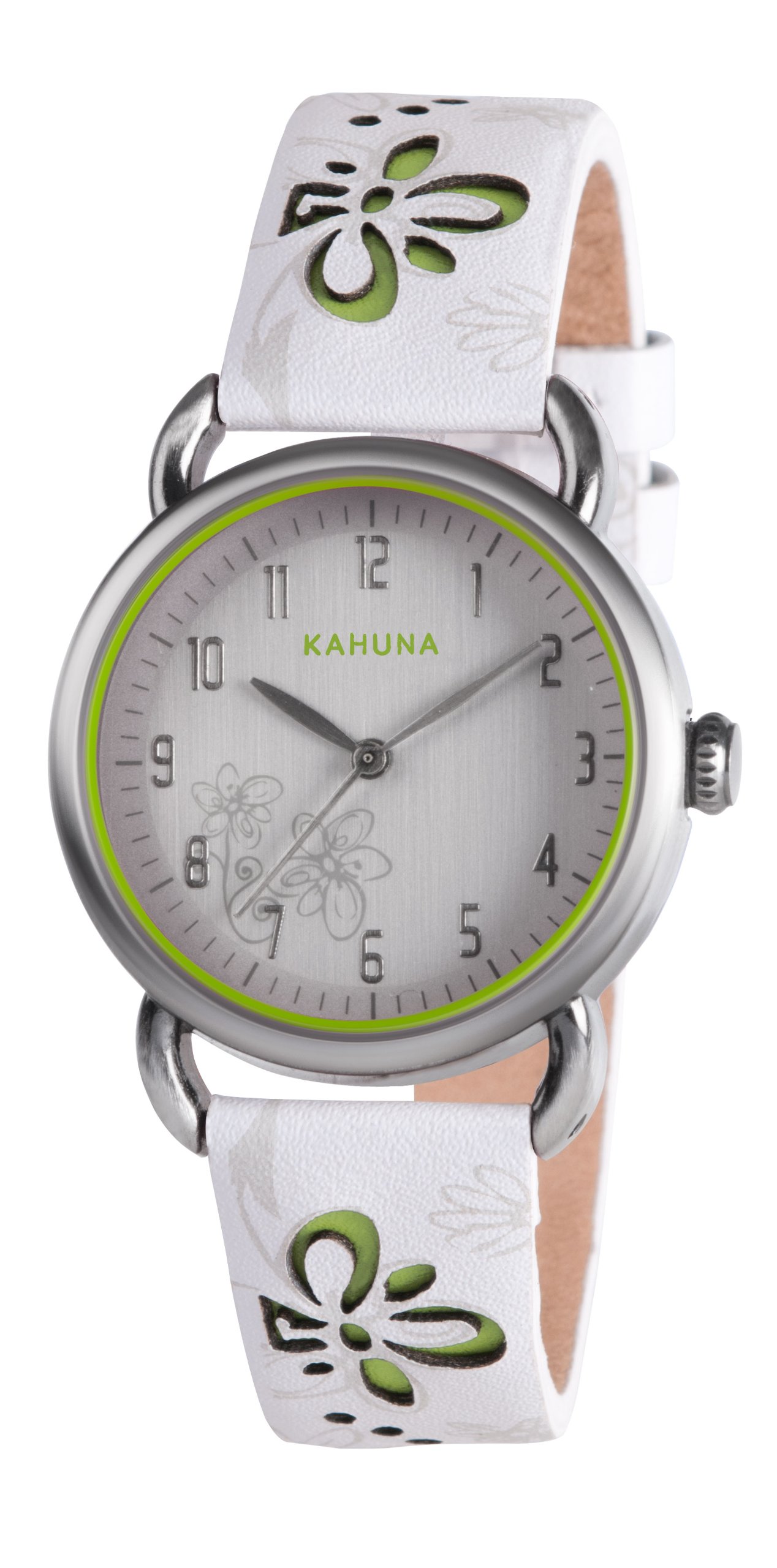 Kahuna Women's Quartz Watch with Silver Dial Analogue Display and White Leather Strap KLS-0251L