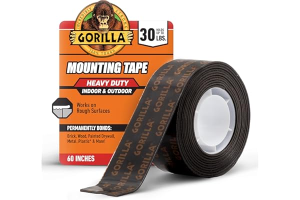 Gorilla Heavy Duty Double Sided Mounting Tape, Hanging, Instant 30lb Strong Hold, Permanent Bond, Weatherproof, 1 in x 60 in,