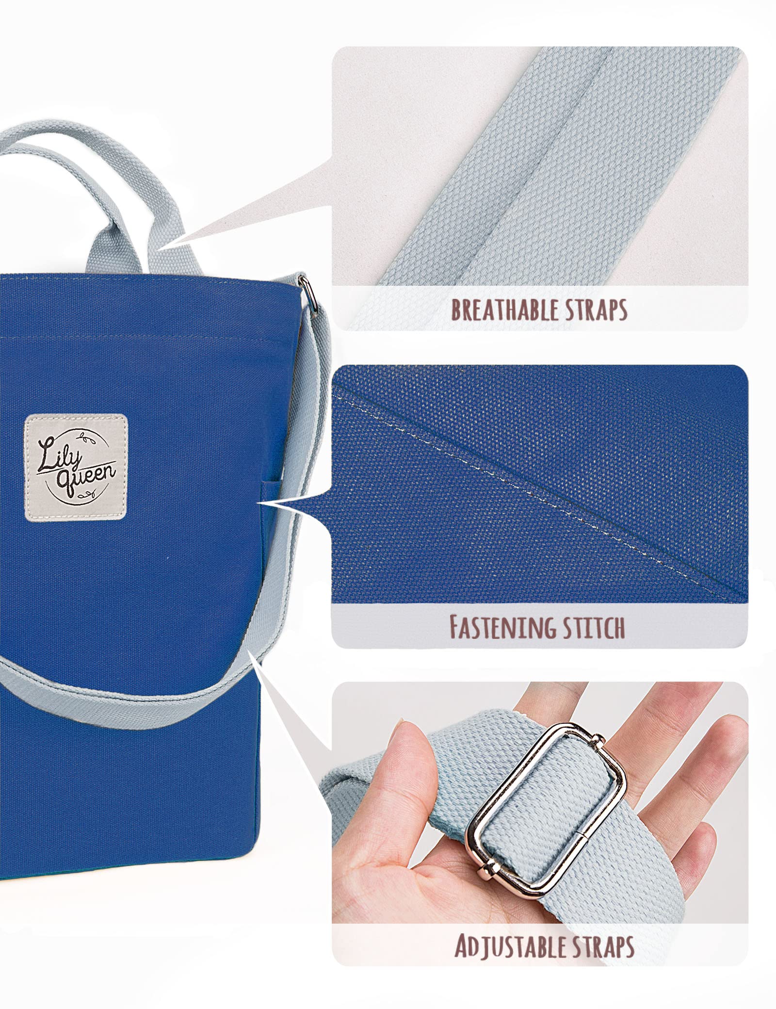 Lily queen Women Canvas Tote Handbags Casual Shoulder Work Bag Crossbody (Royal Blue)