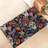 amepay Day of The Dead Sugar Skull Indoor Door Mat – Stylish 17x29.5in Non-Woven Fabric Floor Doormat with Floral Skull Design, for Porch Insider,Bedroom,Living Room – Halloween Decor Rug Gifts