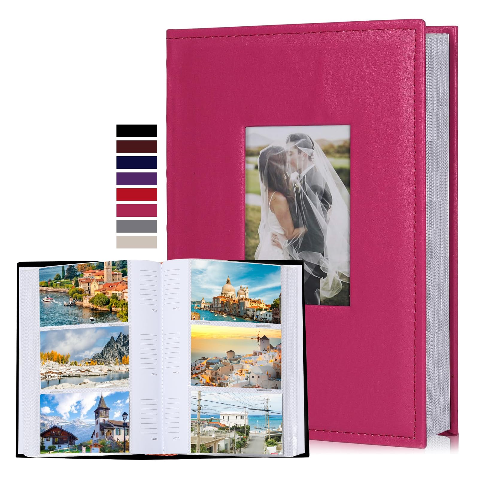 RECUTMS 4x6 Album Premium Leather Cover Photo Album Holds 300 Pockets Pink