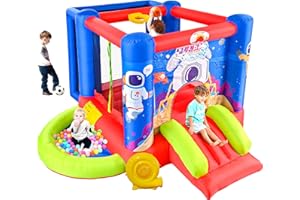 WELLFUNTIME Inflatable Bounce House with Slide, Jumping Castle with Blower for Kids Play House with Wave Pool