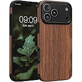 kwmobile Wood Optics Case Compatible with Apple iPhone 17 Pro Max - TPU Protective Cover in Two-Tone Wood Design - Woodgrain Brown