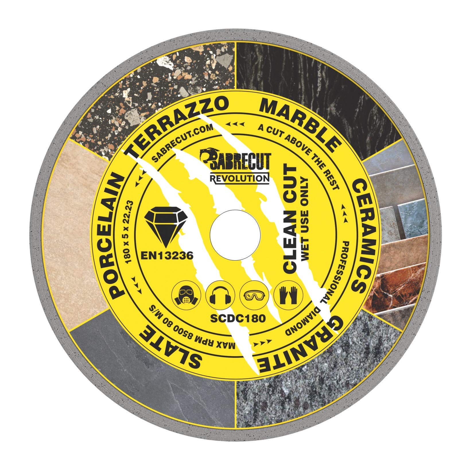 1 x SabreCut SCDC180 180mm (7 inch) x 5mm x 22.23mm Bore Continuous Rim Diamond Angle Grinder Circular Saw Blade