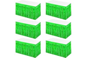 PESONLOOK 6 Pack Metallic Foil Fringe Tinsel Table Skirts,29x108 Inch Party Table Skirt Banner Disposable Table Skirt Banner for Rectangle Tables Parade Floats Mardi Gras Party (Green)