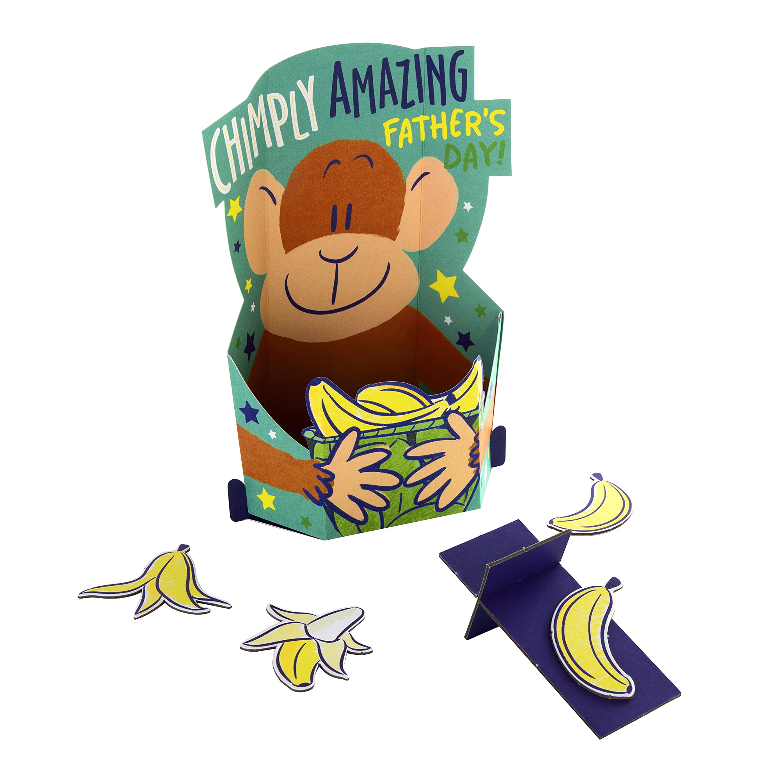 Hallmark Fathers Day Card, Pop Up Monkey, 3D Banana Game, Unique Gift, Keepsake, Blue