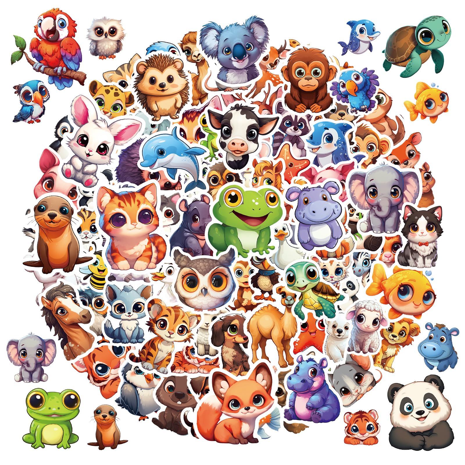 100 Pcs Big Eyes Cute Animal Stickers Bulk for Kids Classroom Boys Girls.Waterproof Vinyl Kawaii Stickers Packs for Water Bottles Phone Laptop Cup.Teacher Reward Sticker Supplies Must Haves
