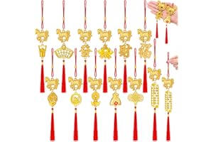 Marsui 24 Pcs Year of The Horse 2026 Pendant Decoration Chinese New Year Decoration Lucky Charm Decorative Hanging Tassel Ornaments for Fortune Wealth Success Home Kitchen Bonsai Tree Car Decor(Horse)