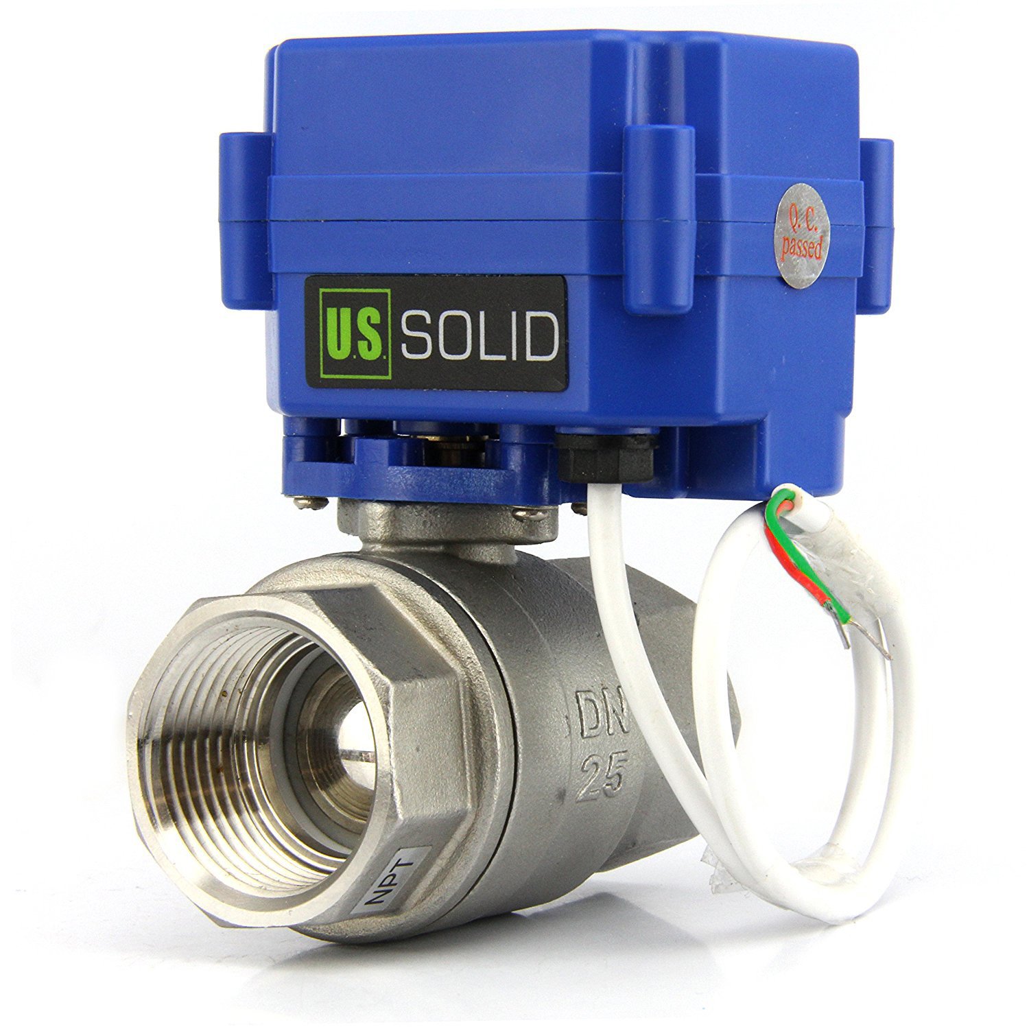 U.S. Solid 1" Motorized Ball Valve Normally Open DN25 Stainless Steel Electrical Ball Valve, 9-24V AC/DC, 2 Wire Auto Return Setup, Standard Port