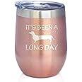 Been a Long Day - Dachshund Wine Tumbler with Sliding Lid - Stemless Stainless Steel Insulated Cup - Cute Funny Gift for Cowo