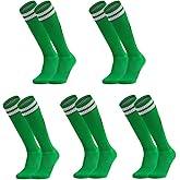 Elfcool 5 Pairs Kids Soccer Socks Youth Knee High Striped Tube Football Baseball Socks for Boys Girls 6-12 Years Old