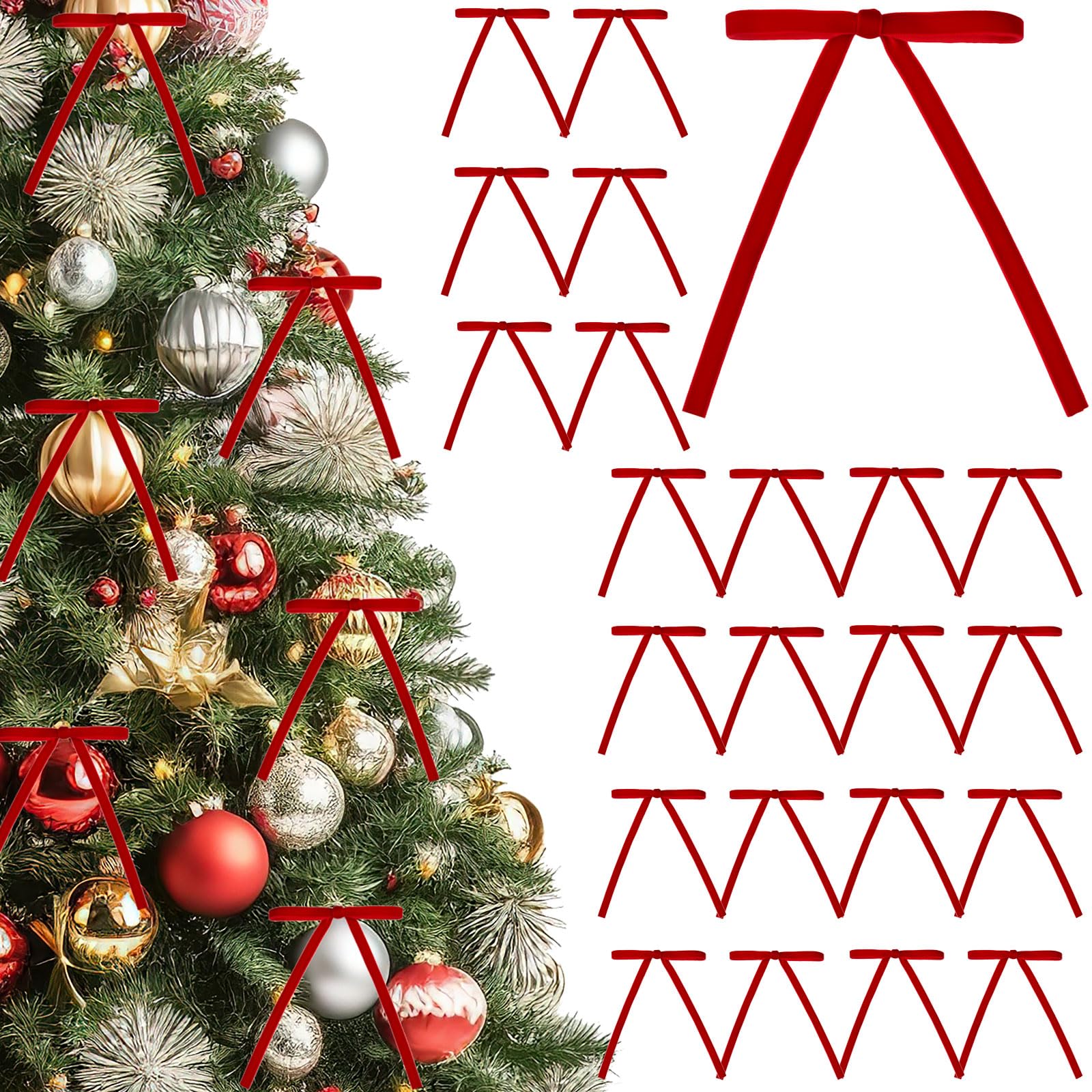 Photo 1 of ***pack of 4**24Pcs Velvet Bows for Christmas Tree - 5 × 7 Inch Velvet Christmas Tree Bow - Red Bows for Gifts Wrapping - Home Decor - Wedding - Vintage Garland - Holiday Decorations