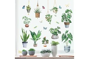 decalmile Hanging Potted Plant Window Clings Tropical Botanical Cactus Window Decals Anti-Collision Glass Window Doors Window Stickers