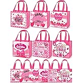 Sweetude 24 Pcs Galentine's Day Gift Bags Galentine Reusable Non Woven Tote Goodie Treat Bags with Handle for Ladies Girls Valentine's Day Party Favors Supplies, 9.84 x 7.87 x 5.91 Inches