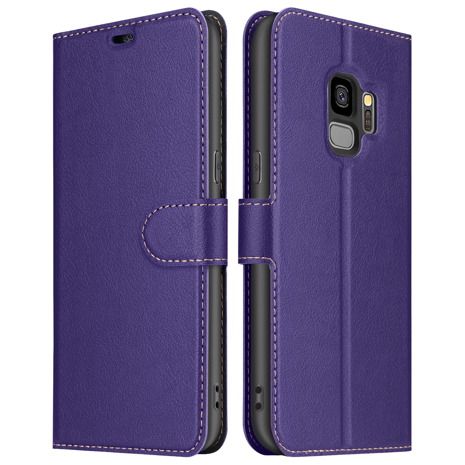 ELESNOW Phone Case for Samsung Galaxy S9, Flip Wallet PU Leather Card Holder with RFID Blocking Magnetic Closure Stand Cover for Samsung Galaxy S9 (Purple)