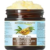 Botanical Beauty EMU OIL Balm Salve 100% Natural for SENSITIVE DRY SKIN for FACE, SKIN, BODY, HAIR, LIP, NAILS, Tattoo Aftercare. 4 Fl oz 120 ml HYDRATING, NOURISHING, SMOOTHENING, SOFTENING