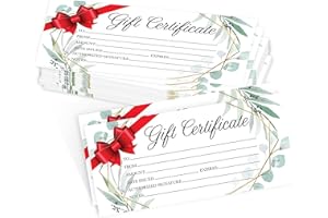 Hadley Designs 25 Blank Gift Certificates for Business 4x9 – Premium Christmas Gift Certificates Cards for Small Business, Holidays, Spa, Massage, Hair Salon, & Restaurant (Geo Greenery)