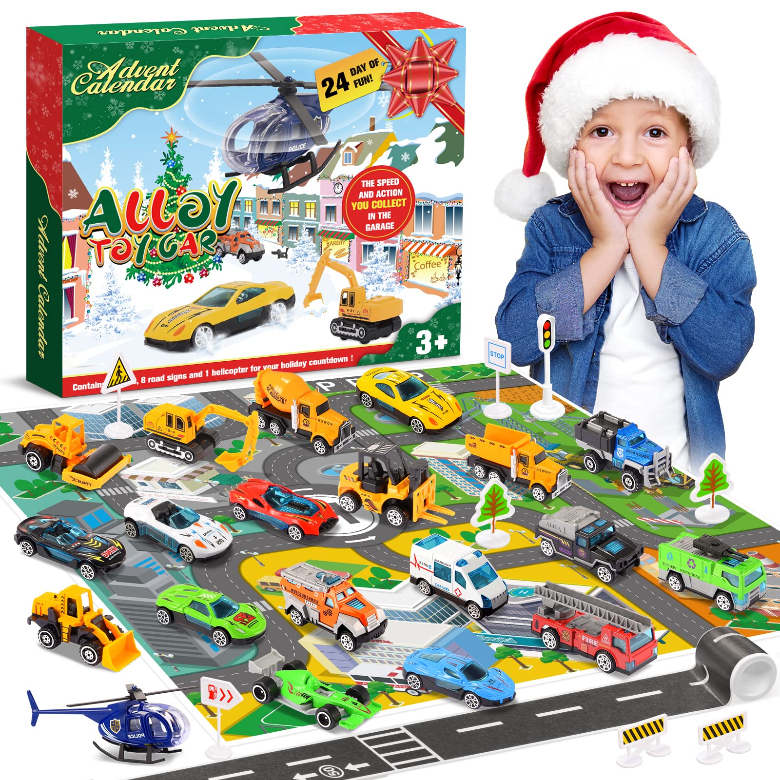 Toy Advent Calendar 2023 for Kids, Gifts for 2 3 4 5 Year Old Kids Toy Cars for 2-8 Year Old Kids Childrens Advent Calendar 2023 Christmas Calendar Toys for 2-8 Year Old Kids for Kids
