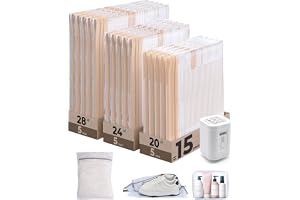 BAGSMART Travel Vacuum Bags with Rechargeable Electric Pump, 18PC Kit | Heavy-duty PA+PE material, Bonus Shoe, Laundry & Toiletry Bags, Save 80% Space Ideal for suitcase packing, travel & home.
