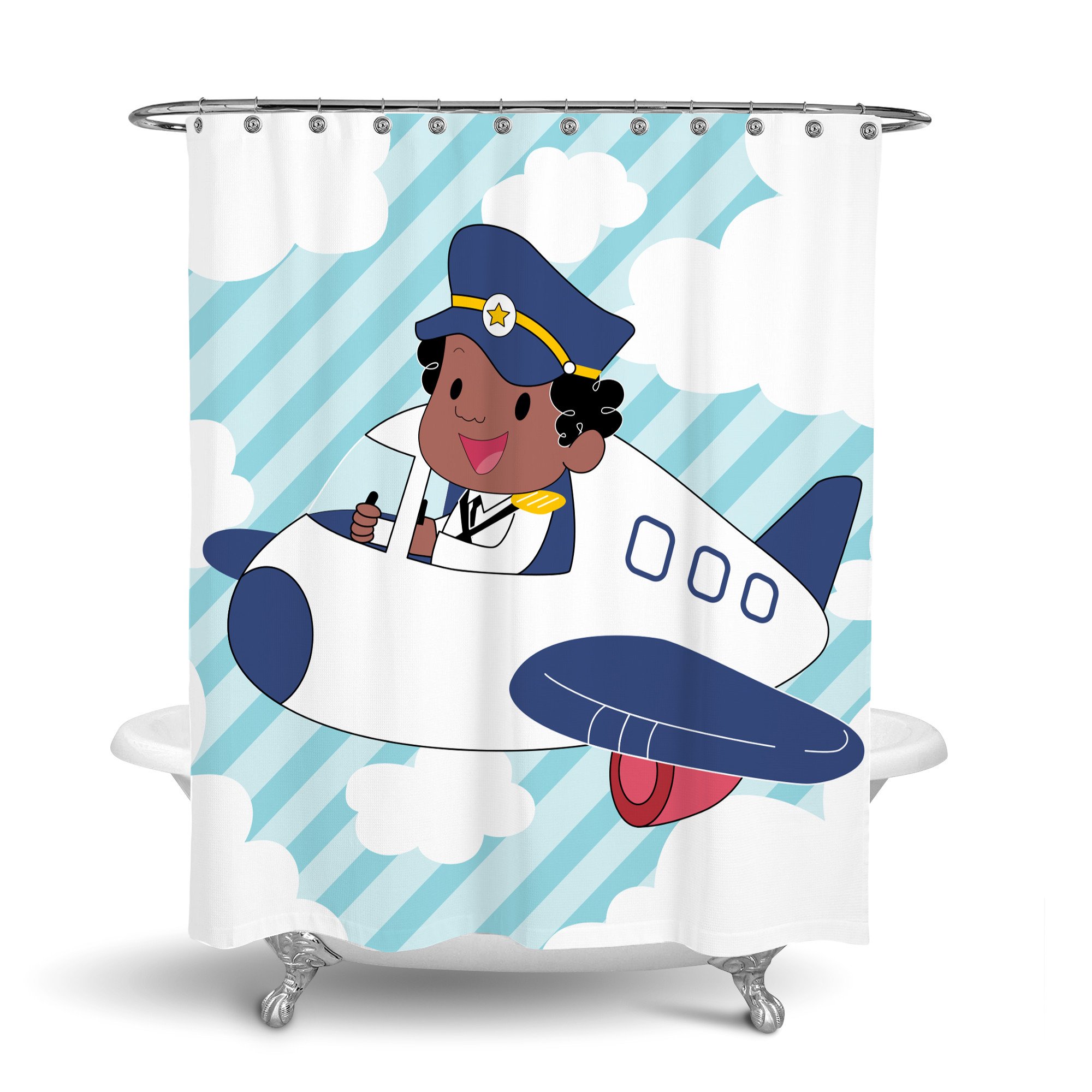 African American Shower Curtain Art for Kids Bathroom Decor with Boy in